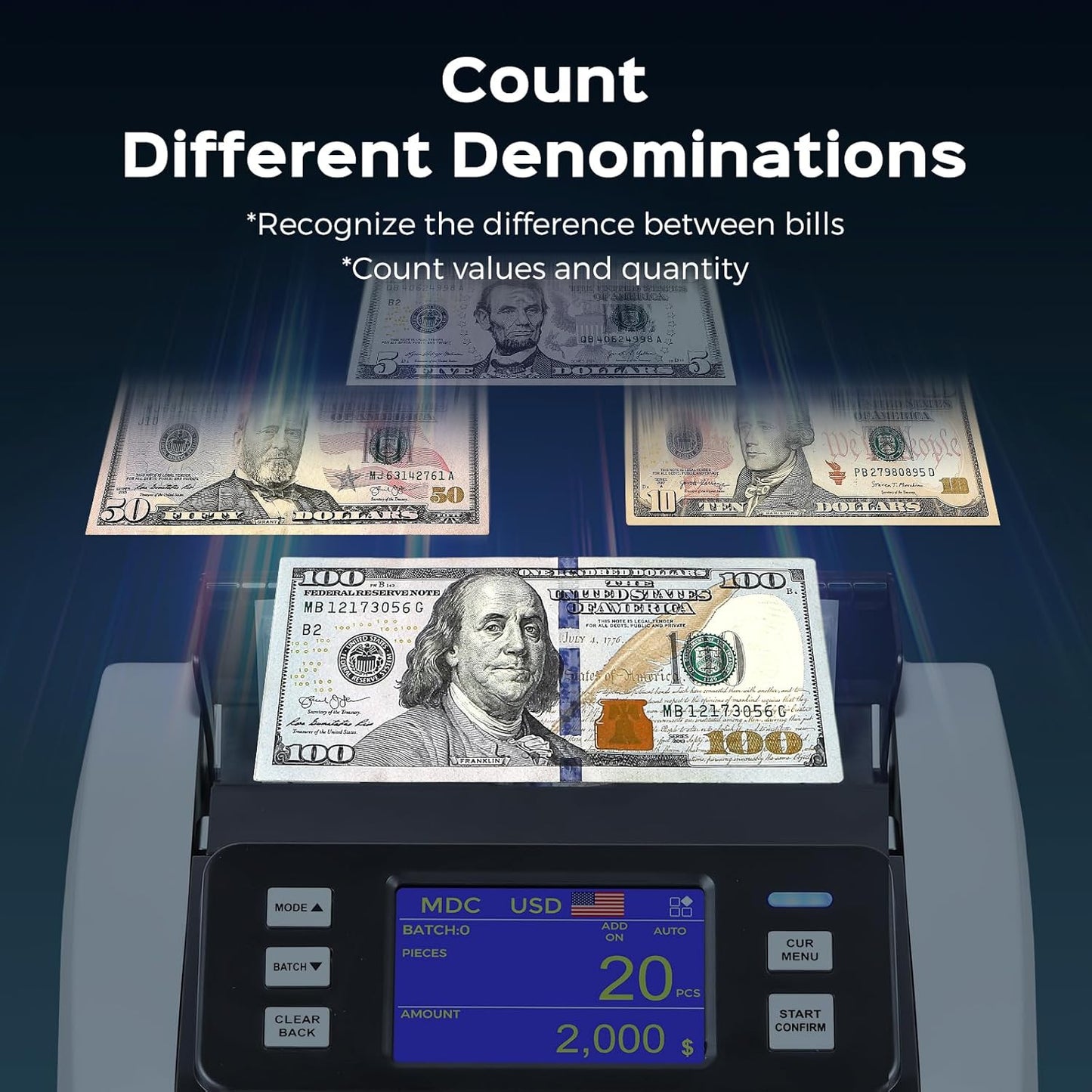 Bonvoisin Money Counter Machine Mixed Denomination, Cash Counter Machine with Counterfeit Detection, Bill Counter with Batch, ADD and Count Mode