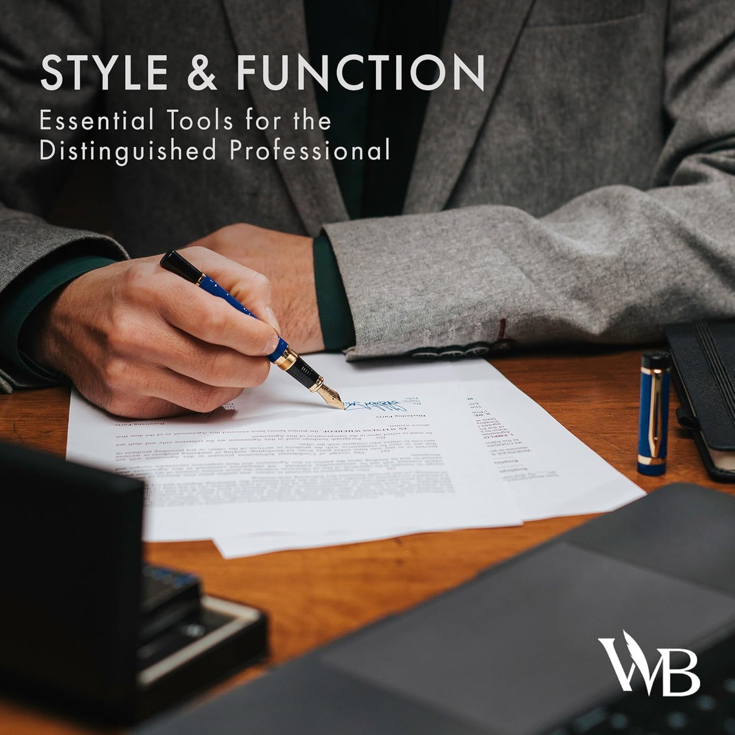 Wordsworth & Black Primori Fountain Pen Set - Blue Gold, Medium Nib, Gift Case, 24 Ink Cartridges, Refill Converter, Manual, Smooth Writing, Left & Right Handed