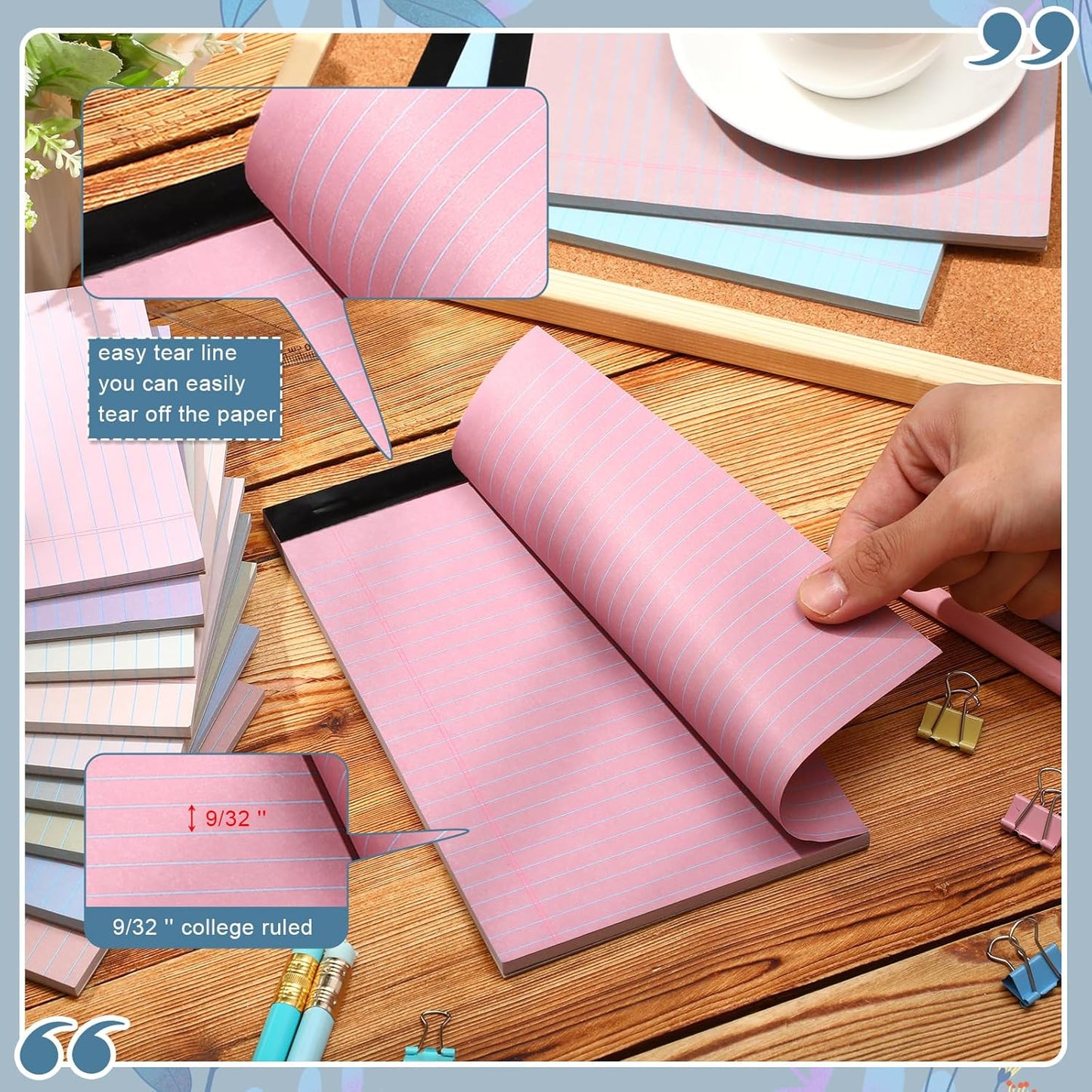 Lincia 12 Pcs 12 Pcs 5" x 8" Small Legal Pads Colored Lined Note Pads Narrow Ruled Writing Notepads 50 Sheets Per Micro Paper Notebook Lined and Perforated for College Office Supplies (Dreamy Colors)