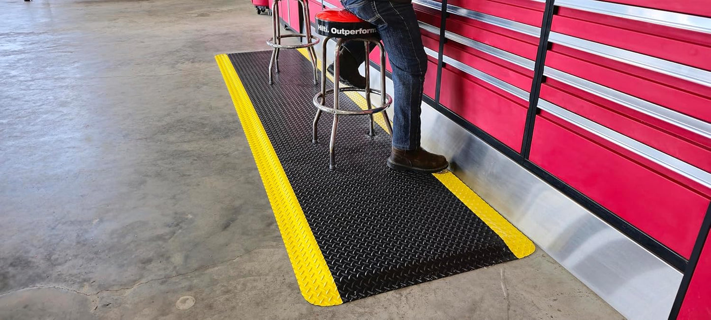Rhino Mats, American Classic Diamond Anti-Fatigue Mats, Industrial Ergonomic Comfort Standing Mat for Work, Home, Garage, Office, Kitchen or Anywhere (Black/Yellow 9/16" Thick, 2 FT. x 19 FT.)