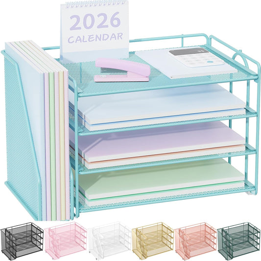 Spacrea Desk Organizers and Accessories, Paper Organizer for Desk with File Organizer, Desk Accessories & Workspace Organizers for Office Supplies (Blue)