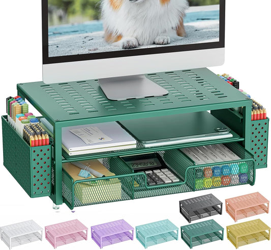 gianotter Desk Organizers and Accessories, Monitor Stand with Drawer and 2 Pen Holder, Desktop Organizer Suitable for Offices and Dormitories (Green)