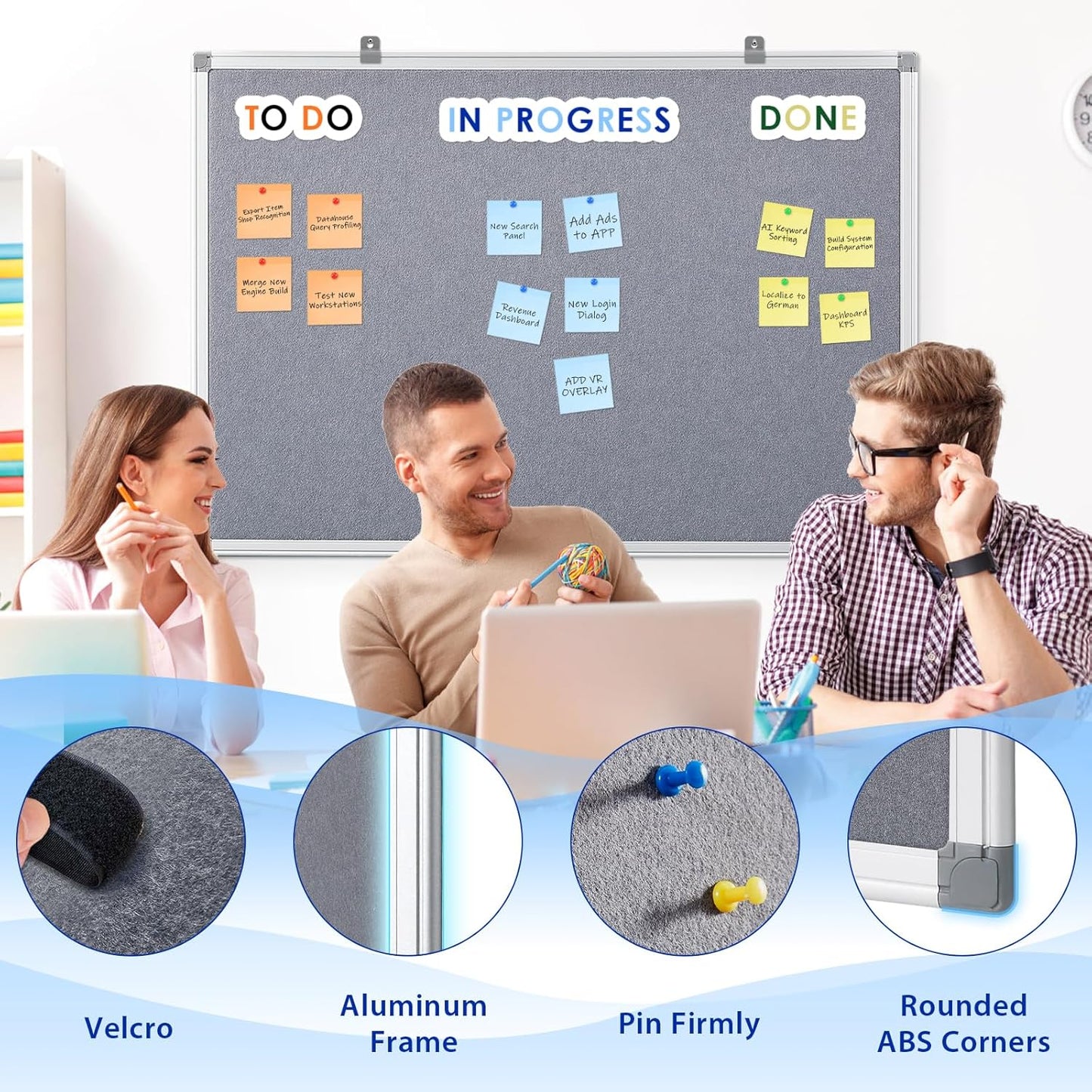 Felt Bulletin Board 24x18inches Photo Picture Display Board Wall Hanging Notice Board with Push Pins