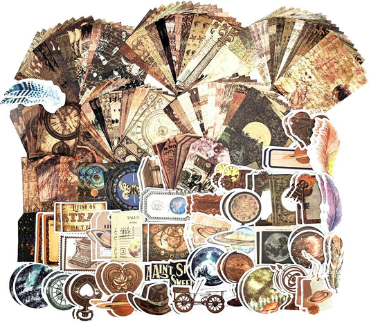 200PCS Vintage Scrapbooking Supplies Pack, Aesthetic Scrapbook Sticker Paper Art Journaling Kit for Bullet Junk Journals,Planner,Cottagecore Decor Gifts (Magic)