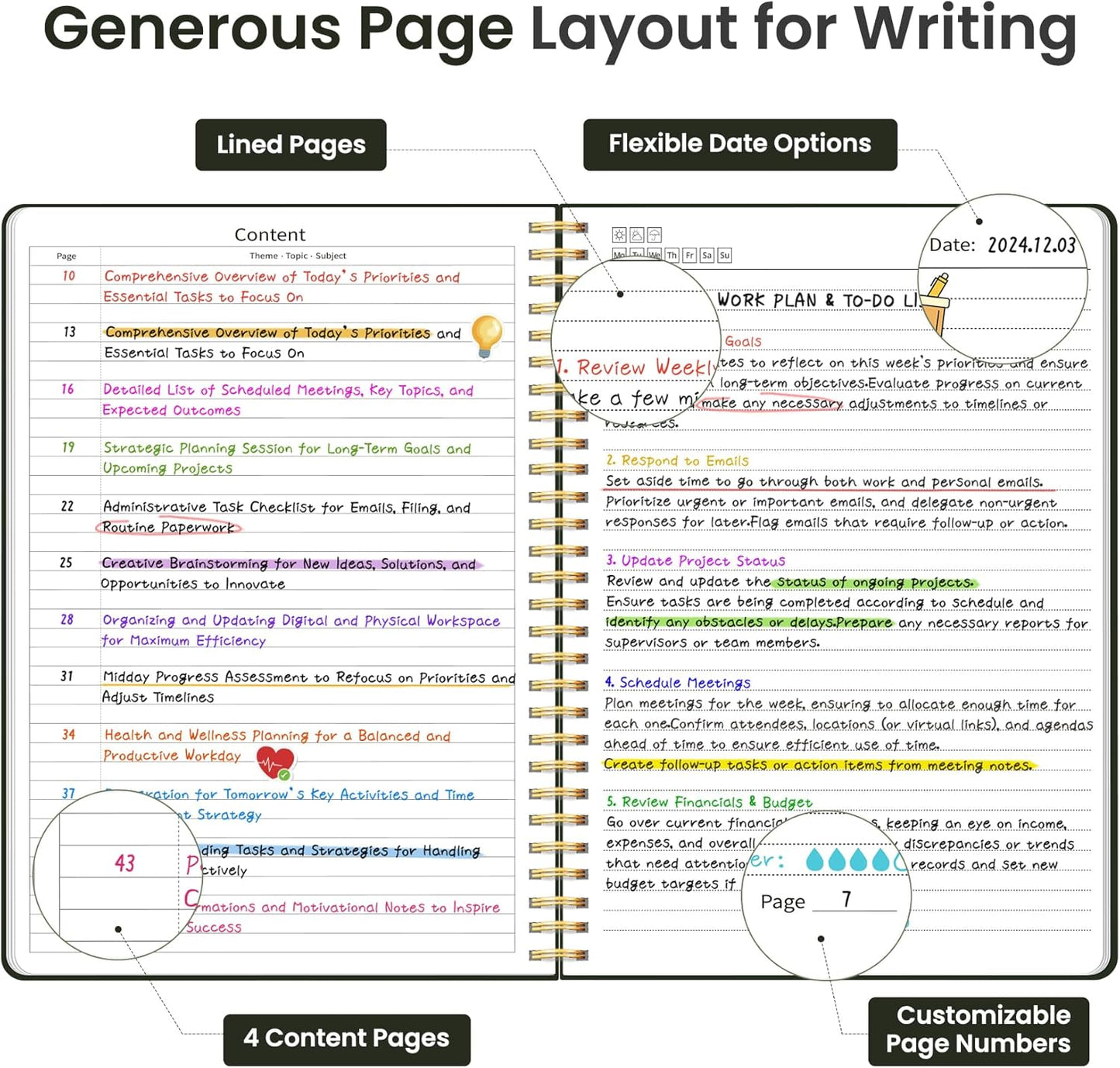 Taja Spiral Lined Notebook, 8.5"x11" Notebooks for Work, Large A4 Journal for Women & Men, College Ruled Journaling Notebook for Writing, Plastic Cover Spiral Journal, Olive