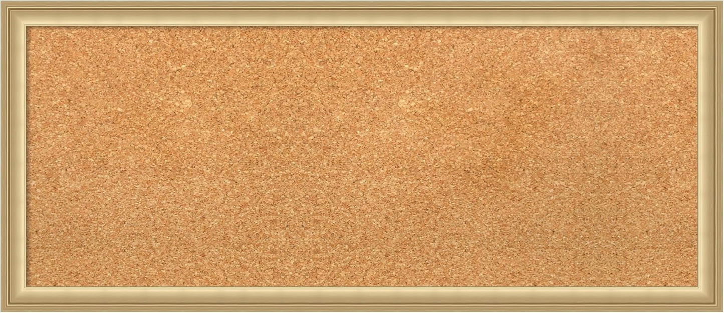 Amanti Art Natural Cork Board for Wall, 14x32 Vision Board with Gold Frame, Medium Corkboard Office Decor for Home Organization, Casual Corkboard Pinboard to display items for home organization