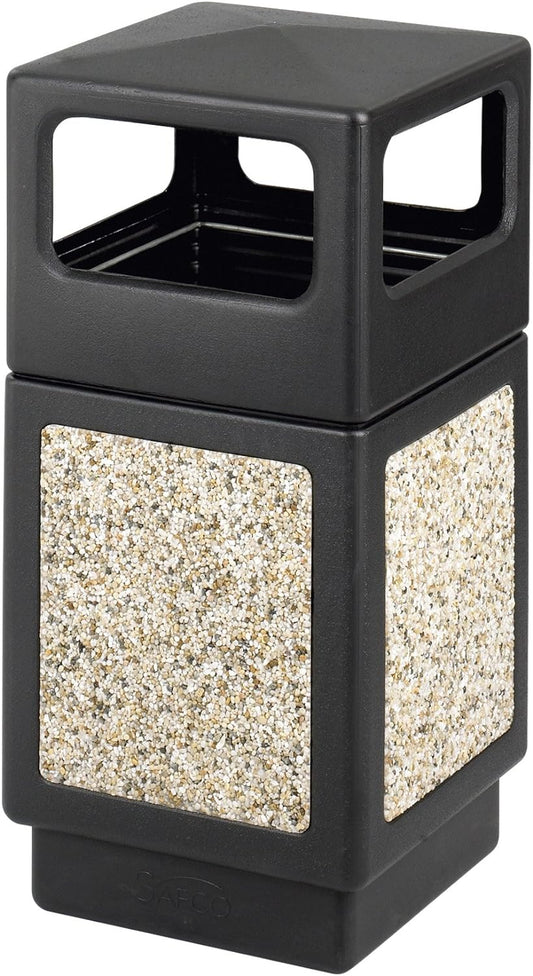 Safco Canmeleon Trash Can, 38 Gallons, Indoor and Outdoor Use, Durable & Weather-Resistant Commercial Garbage Can with Stone Panels, Black