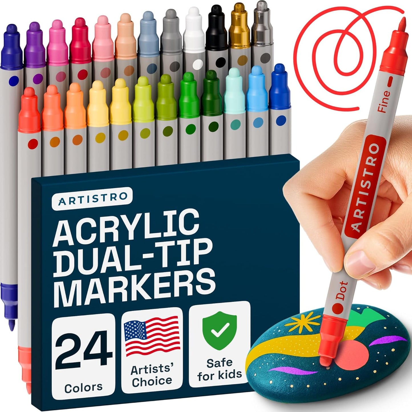 ARTISTRO Acrylic Paint Markers for Rock, Fabric, Wood, Glass, Craft - 24 Quick Dry Dual-Tip Paint Pens for Halloween Decorations - Pumpkin Painting Kit, Drawing Markers, Art Supplies, Christmas Gift