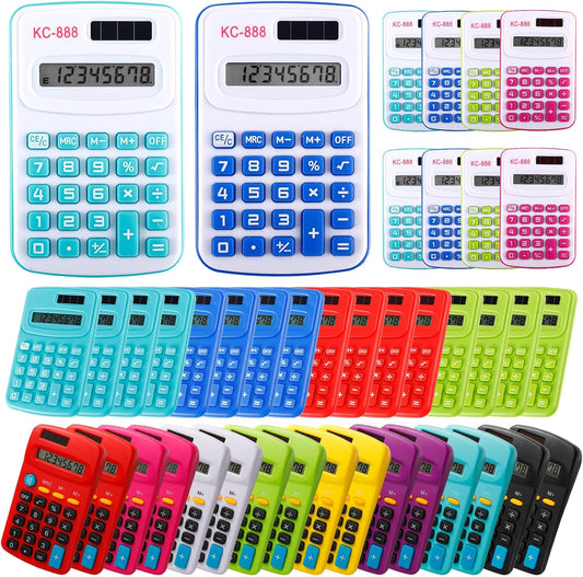 48 Pcs Pocket Calculator,Pocket Size Basic Calculators,8 Digit Display Solar Battery Dual Power Desktop Calculators,Mini Calculator for Students,Home,Office, 3 Styles