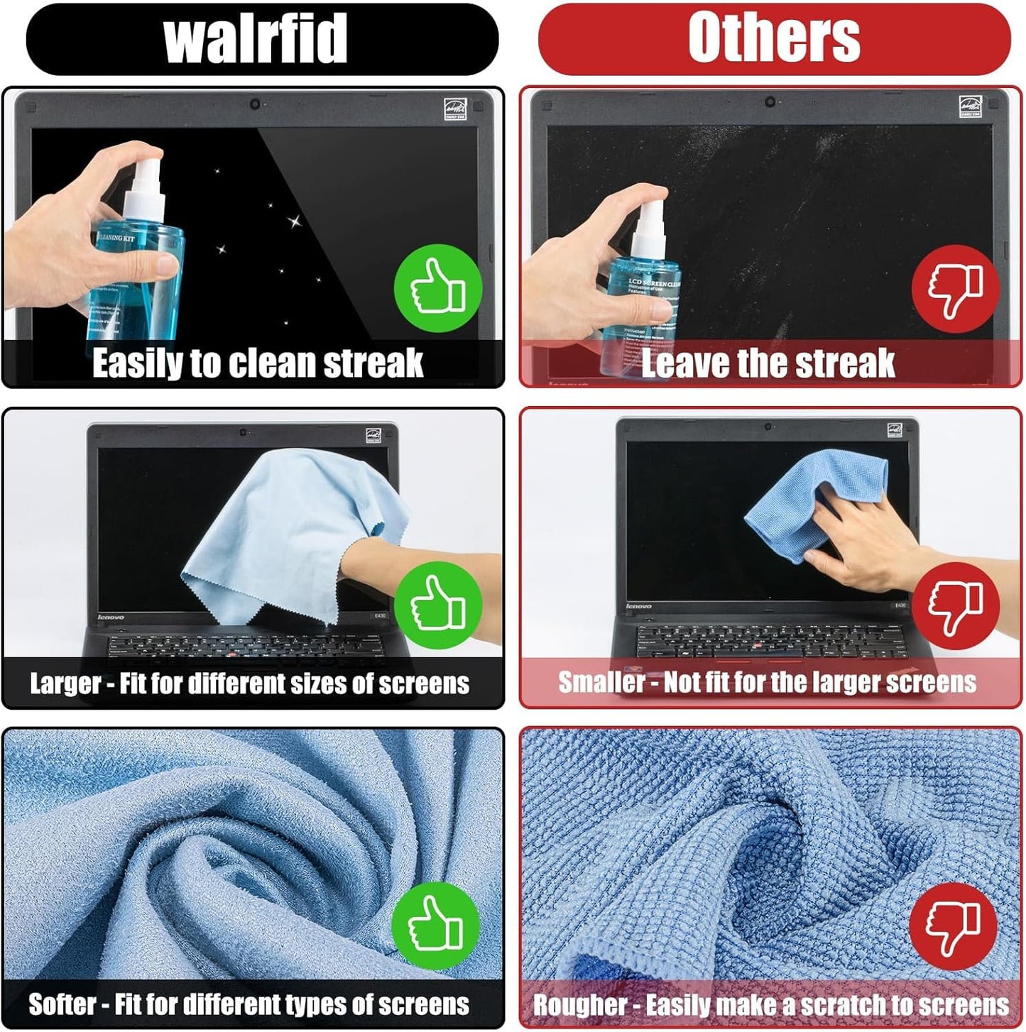 walrfid 2 Pcs Car Screen Cleaner Spray and Wipe, TV Computer Laptop Touchscreen Mist Cleaning Kit Wipe for CD Disc, Electronic Cell Phone iPad iPhone MacBook Pro Tablet Monitor LCD LED Flat Screens