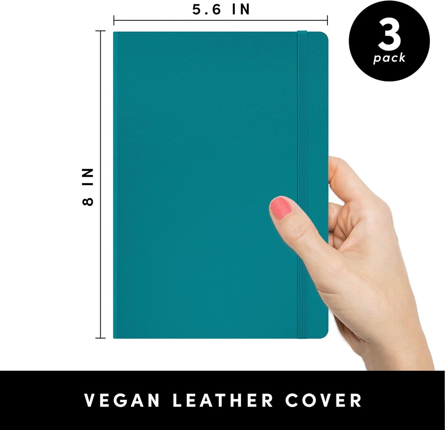 PAPERAGE Lined Journal Notebook, 3 Pack, (Turquoise), 160 Pages, Medium 5.6 in x 8 in - 100 GSM Thick Paper – Hardcover Journaling Notebook for Work, School & Note Taking