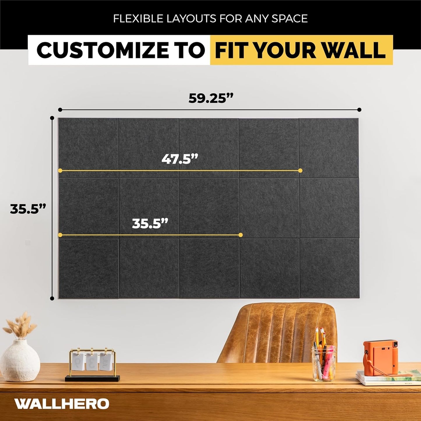 Cork Boards for Office, Dart Board Wall Protector, 59"x36" | 15 Pack | Black Bulletin Board, Cork Board, Cork Board Squares, Homasote Board, Bulletin Board Tiles (Gray Black)