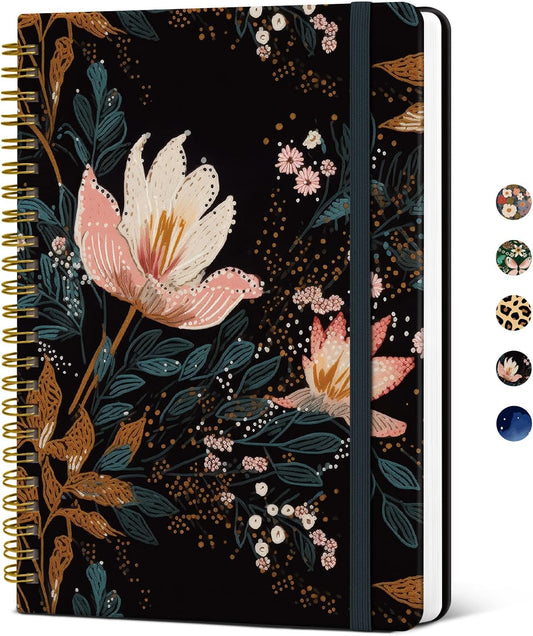 Lined Spiral Journal Notebook for Women, Cute A5 College Ruled Hardcover Notebook for Work & Note Taking, Aesthetic Pretty Journal for Writing, 140 Pages, Vintage Petals