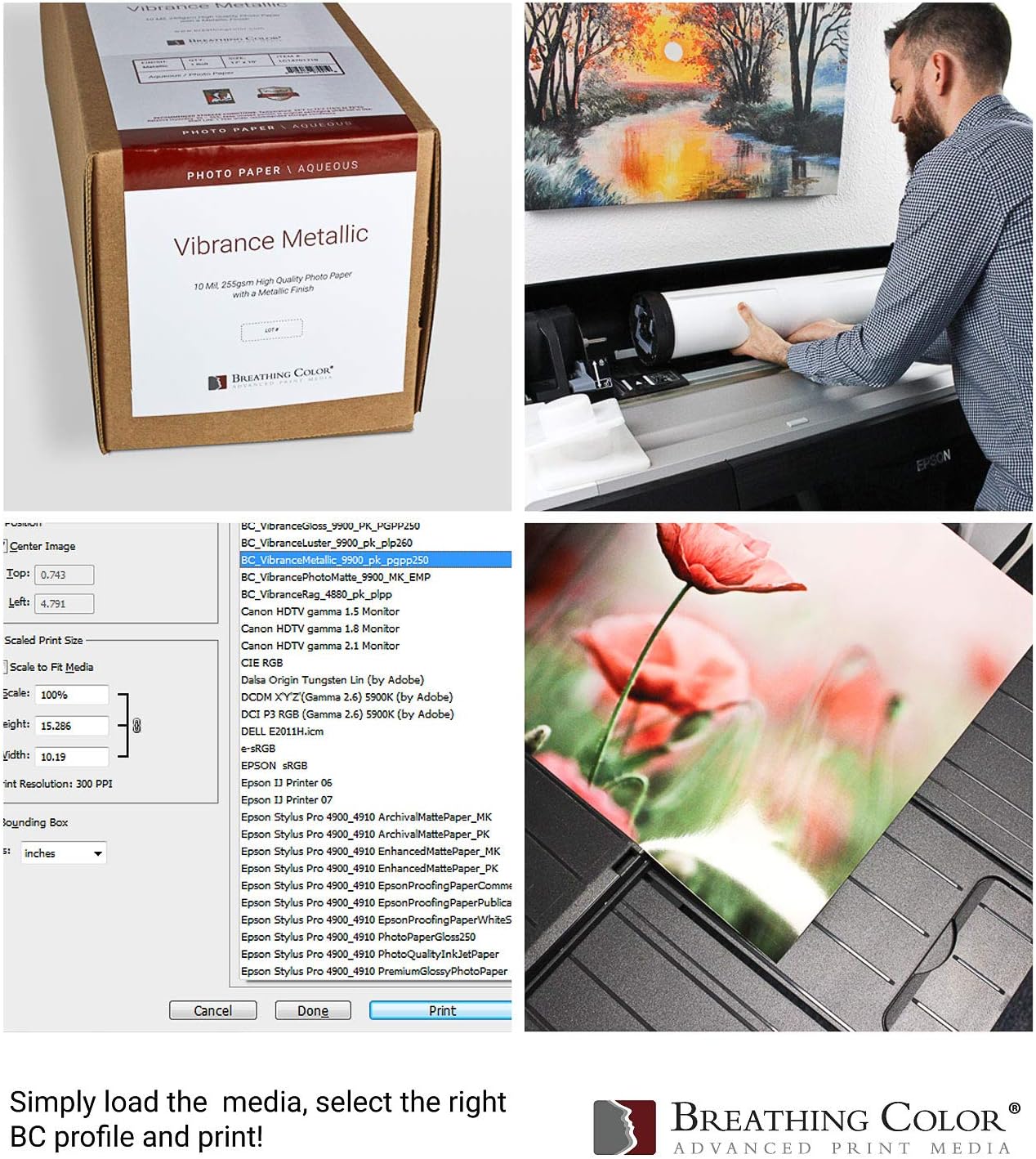 Vibrance Metallic Photo Printer Paper 10 mil 255 gsm Premium Photo Paper Roll 3in Core 17 inches x 100 feet Works with Most Inkjet Printers Including Professional Makes and Models Like Epson Canon HP