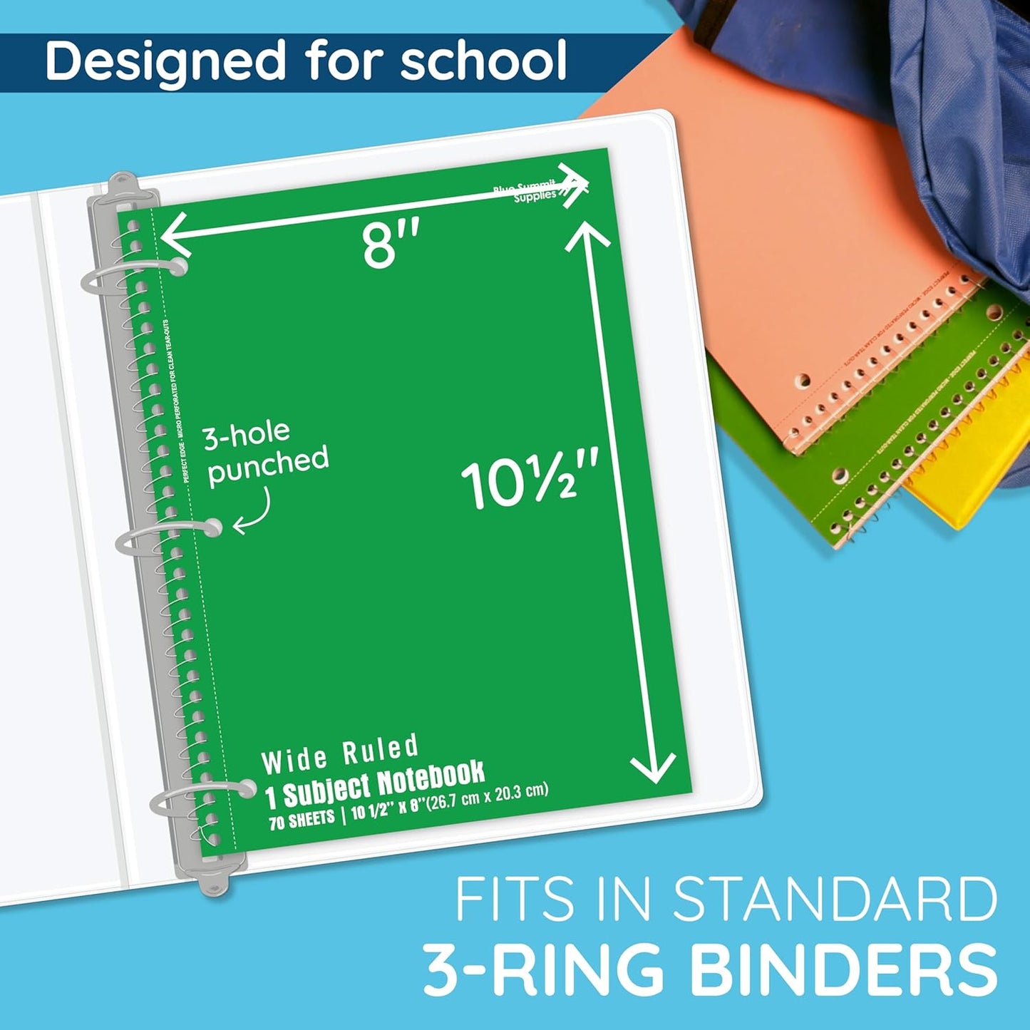 Blue Summit Green Wide Ruled Spiral Notebooks Bulk, 1 Subject Spiral Notebook Wide Ruled, Paper School Bulk Notebooks, 48 Pack