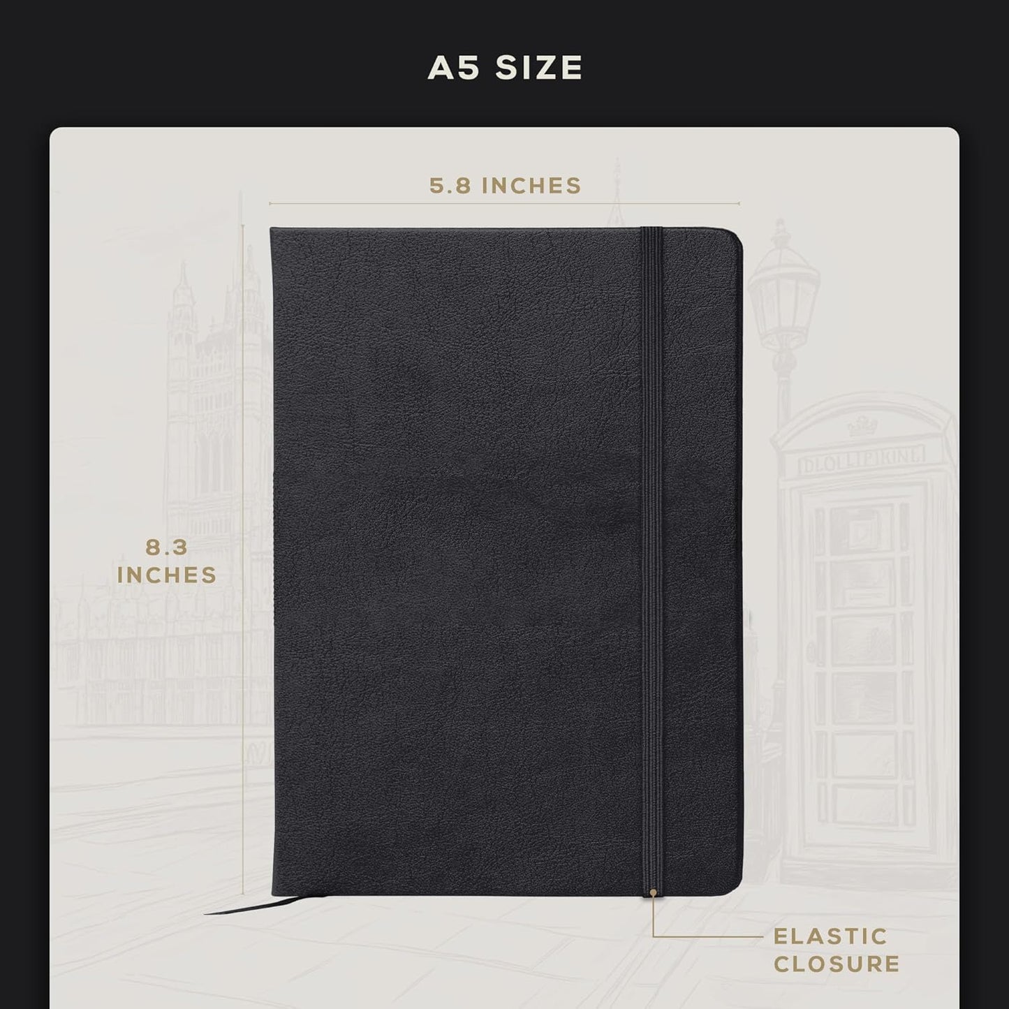 BEECHMORE BOOKS Lined Journal Notebook, 5.8 x 8.3 inch, A5 160 Lined Pages, Hardcover Leather Journals for Women, Men, Writing and Notebooks for Work - 120 GSM Thick Paper, Gifts Box Included