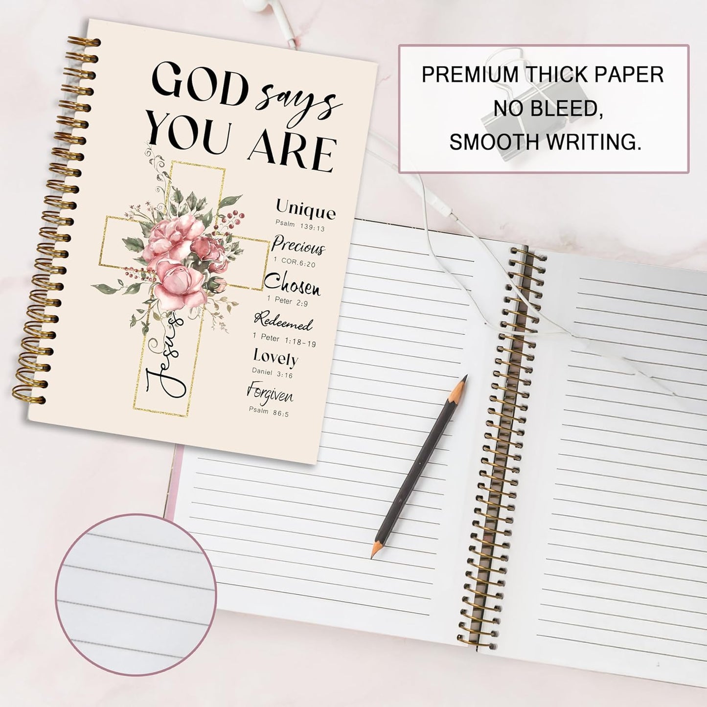 Bible Notebook, A5 Spiral Christian Journal with Floral Pink Butterfly Notebook, Bible Verse-God Says You Are, Inspirational Notebooks for Women, Bible Study, Gift for Birthday Christmas