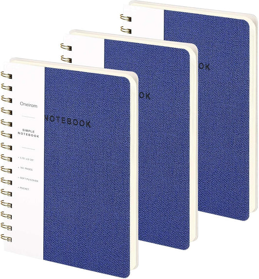 Lined Spiral Notebook College Ruled A5 Journal Book for Note Taking, 160 Pages Writing Journal for Office and Home School Supplies 5.75x8.125 inch (3pack-Navy Blue)