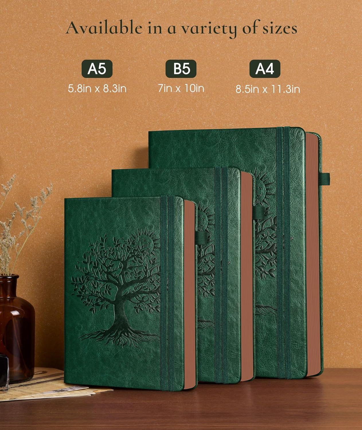 Vintage Leather Journal - 300 Page Lined Journal Notebook with Numbered Pages,A5 Notebook for Women Men,Travel Diary,Daily Journal for Writing, Note Taking, School & Work (5.8" x 8.3")