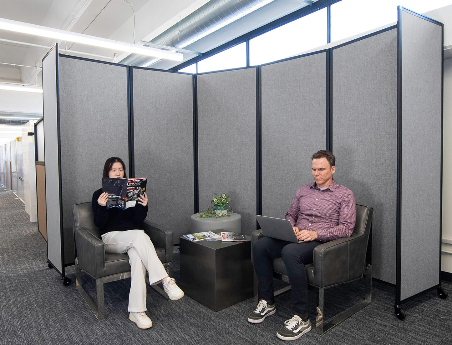 Versare Room Divider 360 Portable Wall Partition | Folding Panels | Large Freestanding Divider | Locking Wheels | Temporary Room Separator | 14' x 7'6'', Slate