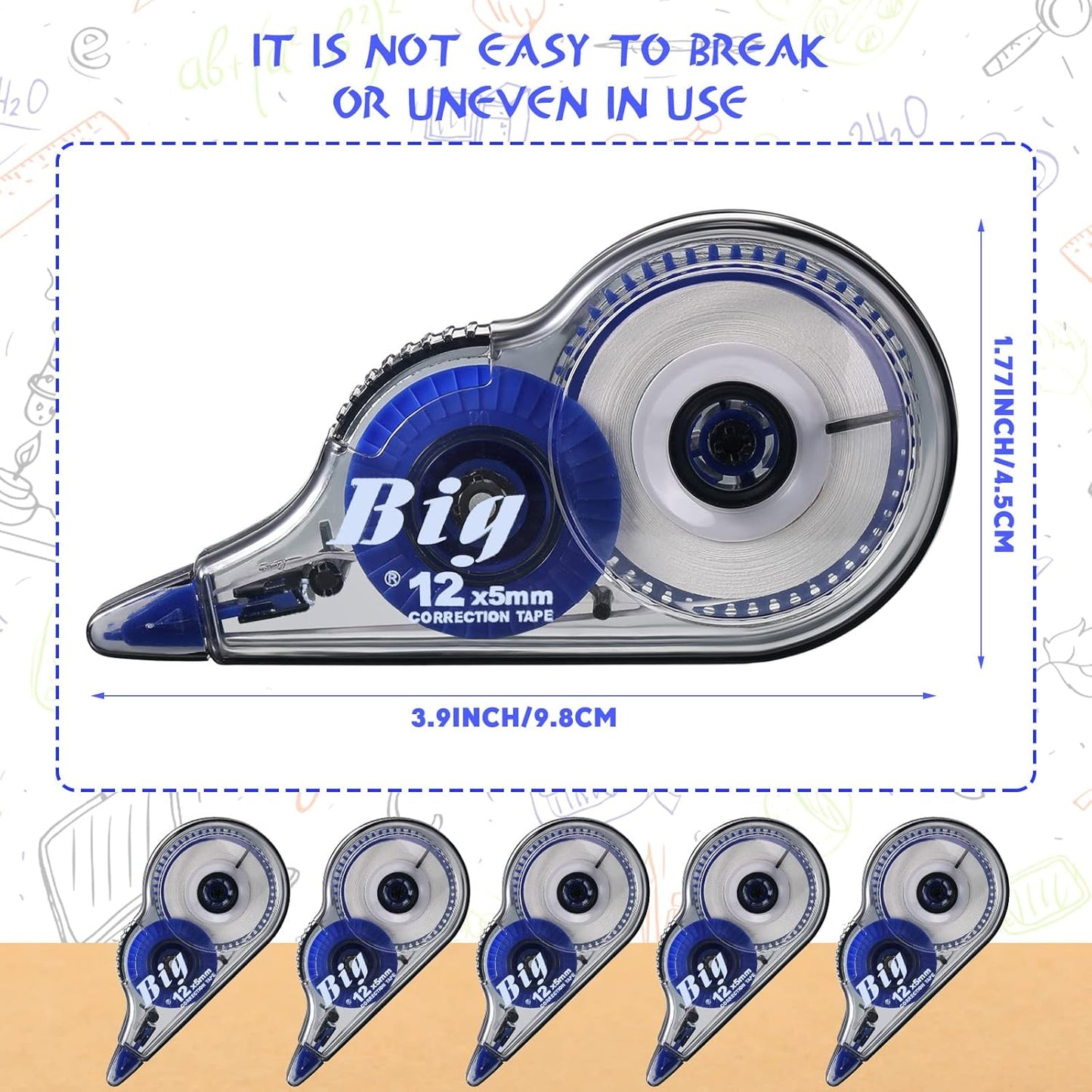 Chivao 36 Pack White Correction Tape, Classroom Correction Tape Wipe out Easy to Use Applicator Translucent Dispenser Shows for School Office Note Journal, 0.2 Inch x 39.4 Feet