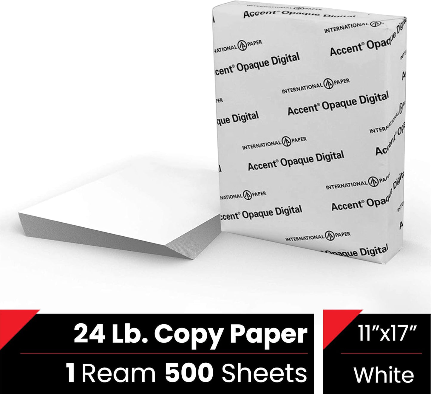Accent Opaque White 30% Recycled Printer Paper, 11” x 17” 24lb Bond/60lb Text Copy Paper – 500 Sheets (1 Ream) – Premium Computer Paper, Smooth White Paper, 95 Bright, 89gsm – 188103R