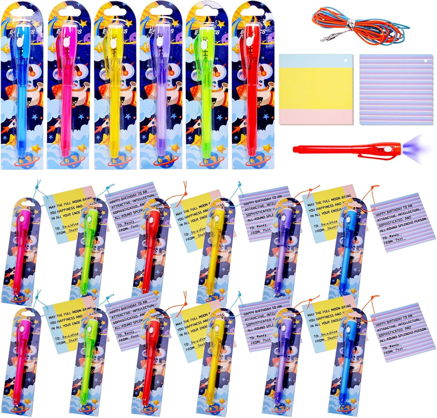 Invisible Ink Pens Gifts Cards. 24 Pack Spy Pen invisible pens with uv light for kids, Magic Pen for Secret Message, Birthday Party,Christmas, and Halloween Goodies Bags Toy(24PCS+Gifts Cards)