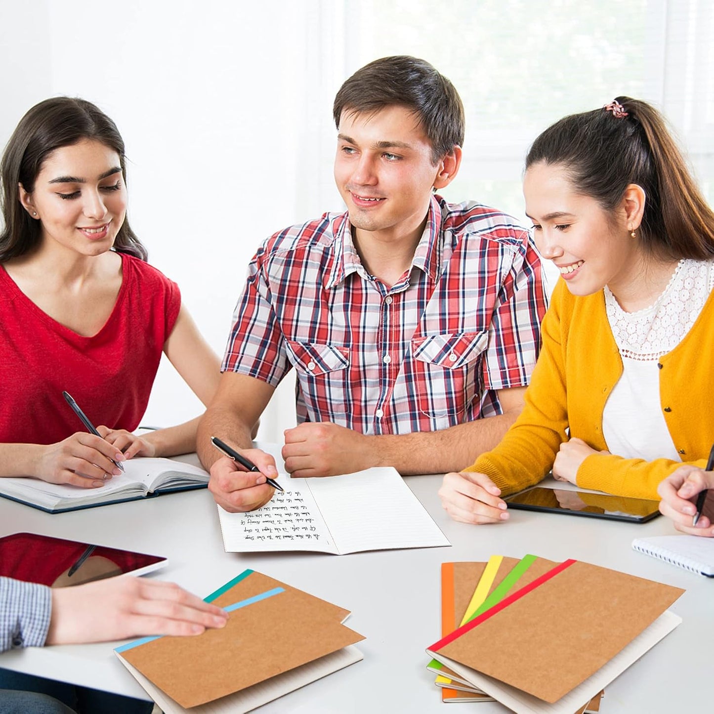 feela 56 Pack Composition Notebooks Bulk, Kraft Cover Lined Blank College Ruled Composition Travel Journals with Rainbow Spines For Women Students Business, 60 Pages, 8.3”x 5.5”, A5, 8 Colors