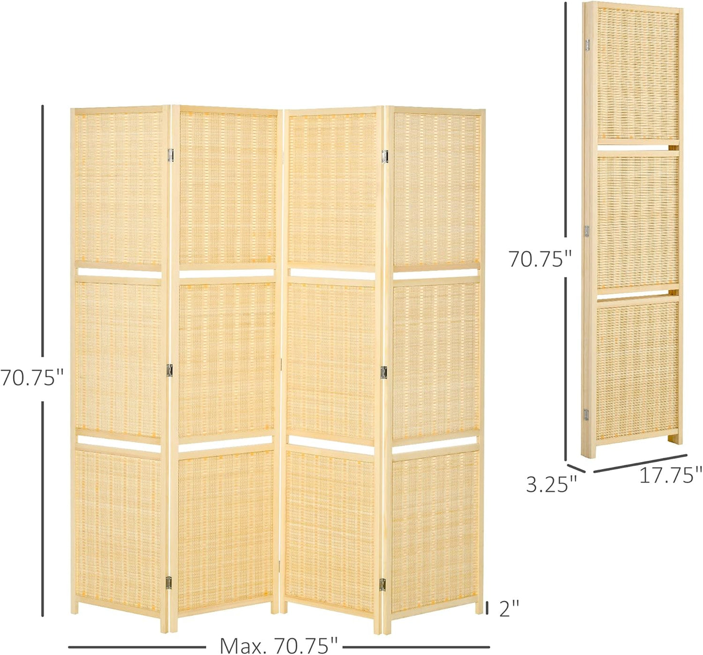 NicBex Room Divider 4 Panel Room Dividers with Storage Shelves Partition Room Dividers and Folding Privacy Screens 6 FT Wall Divider for Office, Room Separation,70.75" W x 0.75" D x 70.75" H, Natural