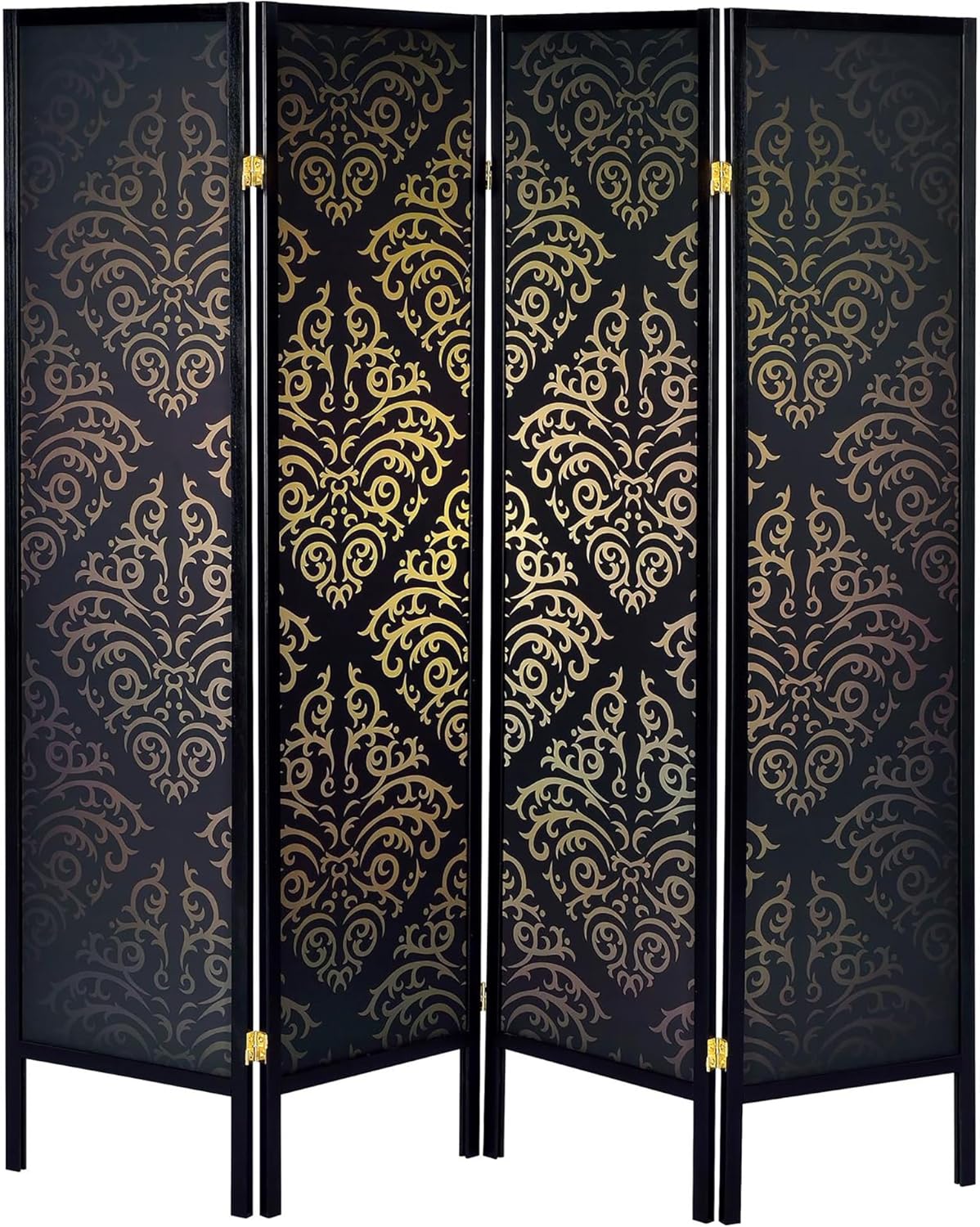 NicBex Room Divider 4 Panel Room Dividers with Damask Print Partition Room Dividers and Folding Privacy Screens Wall Divider for Home, Office, Room Separation,69.5" W x 0.75" D x 70.25" H, Black