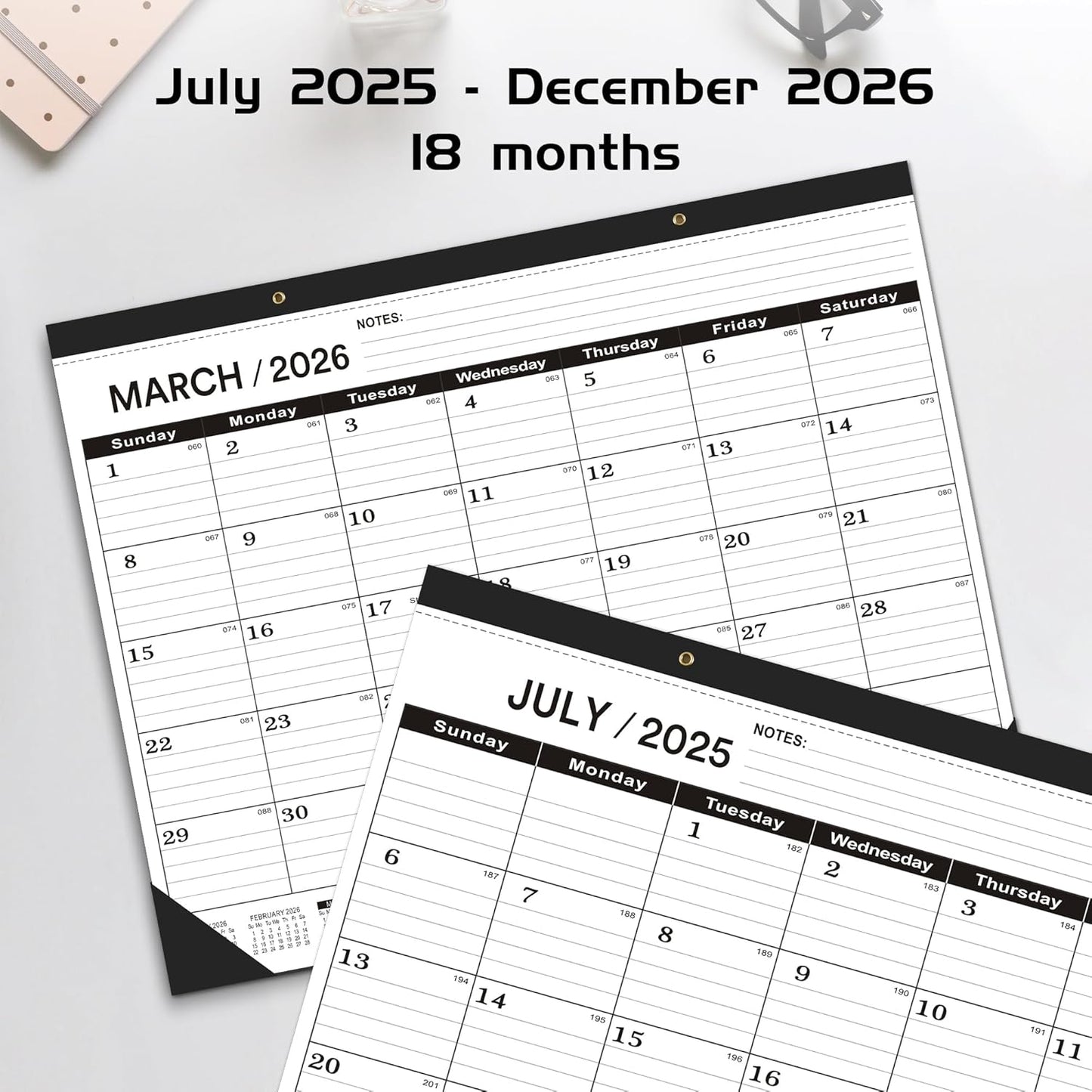 Desk Calendar 2025-2026 large 22 x17 (July 2025-December 2026) 2025-2026 Desk Calendar Large 22 x17,Classic Black Calendar 2025,Large Desktop Calendar 2026 with Plastic Cover