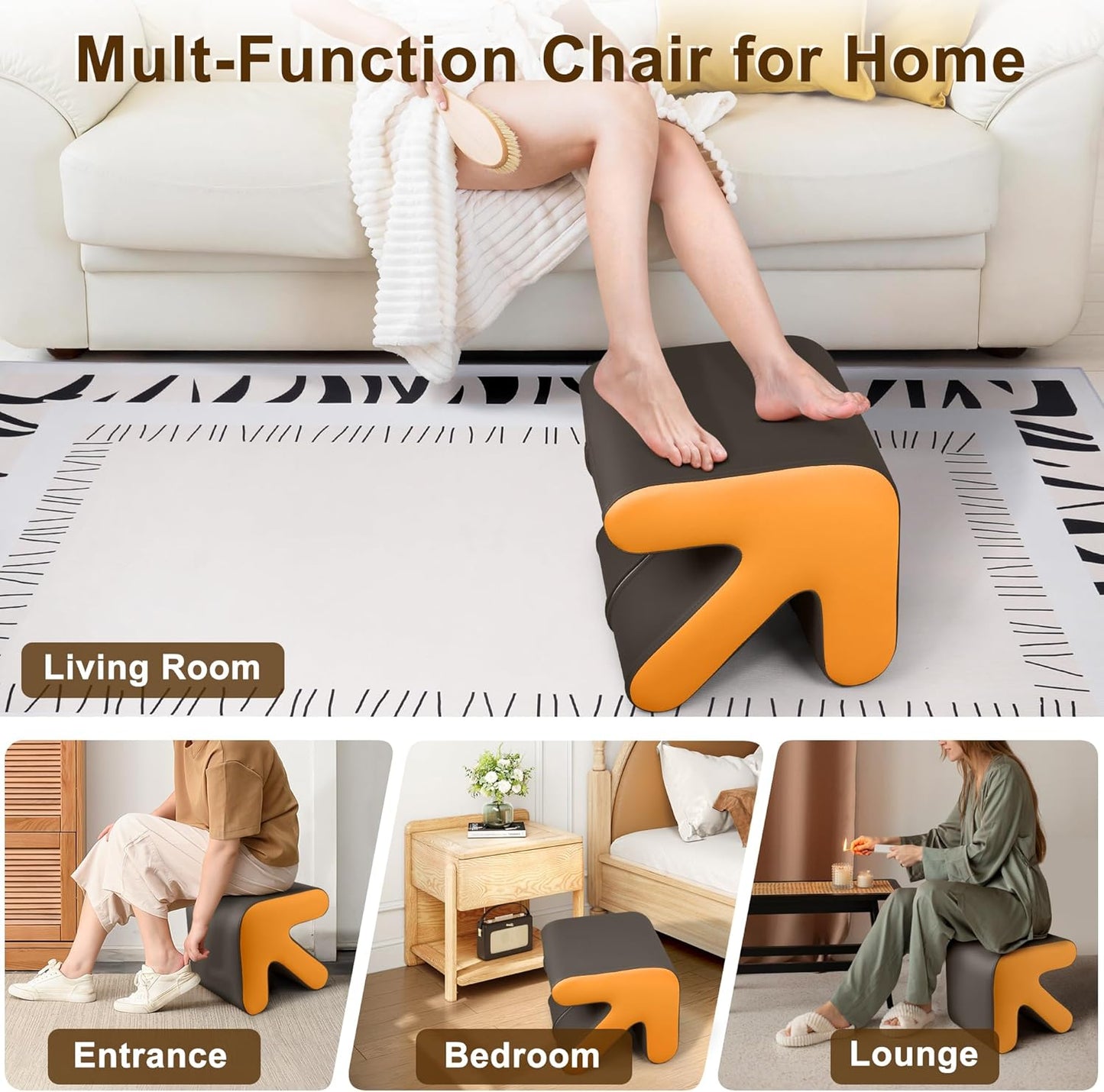 H&B Luxuries Ottoman, Foot Stool with Creative Shape, Napa Leather Ottomans, Removable Outer Foot Rest, No Assembly Required, Ottoman for Living Room, Bedroom, Entrance, Gray Yellow