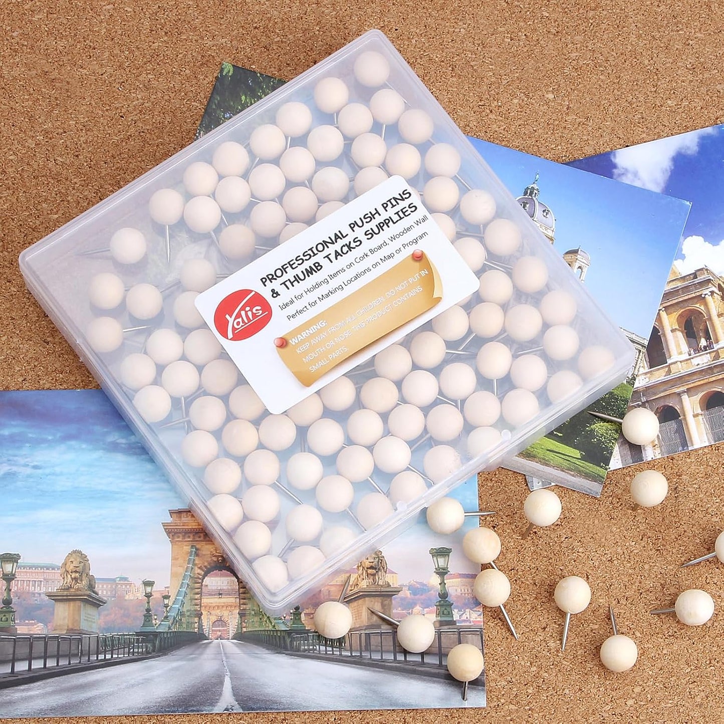 Yalis Wood Push Pins 120 Pcs,Decorative Wooden Thumb Tacks for Corkboard and Bulletin Board (120 pcs Map Tacks)