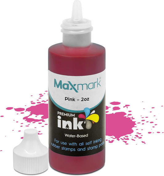 MaxMark Premium Refill Ink for self Inking Stamps and Stamp Pads, Pink Color - 2 oz.