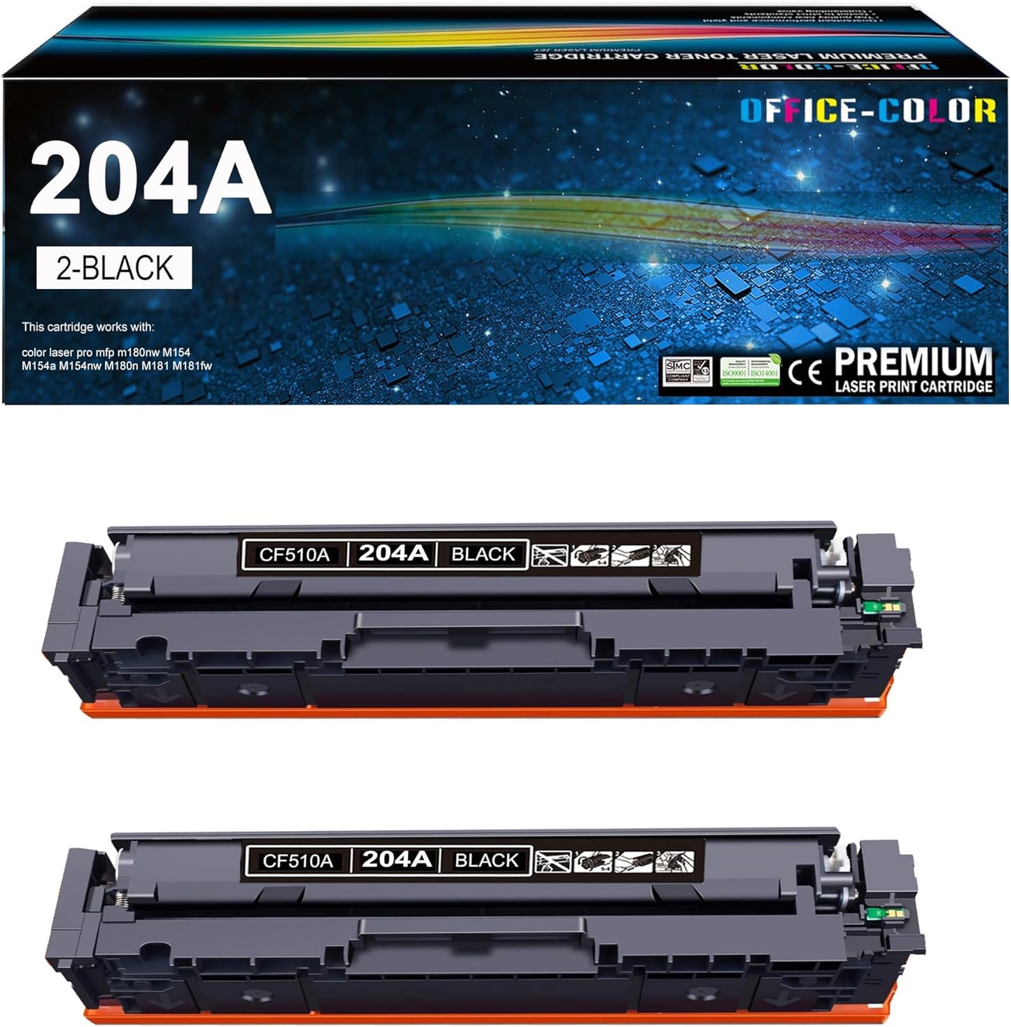 204A Black Toner Cartridge M180nw Toner Replacement for HP 204A CF510A to use with Color Laserjet Pro MFP M180nw M180n M181fw M154a M154nw Printer (2 Pack )