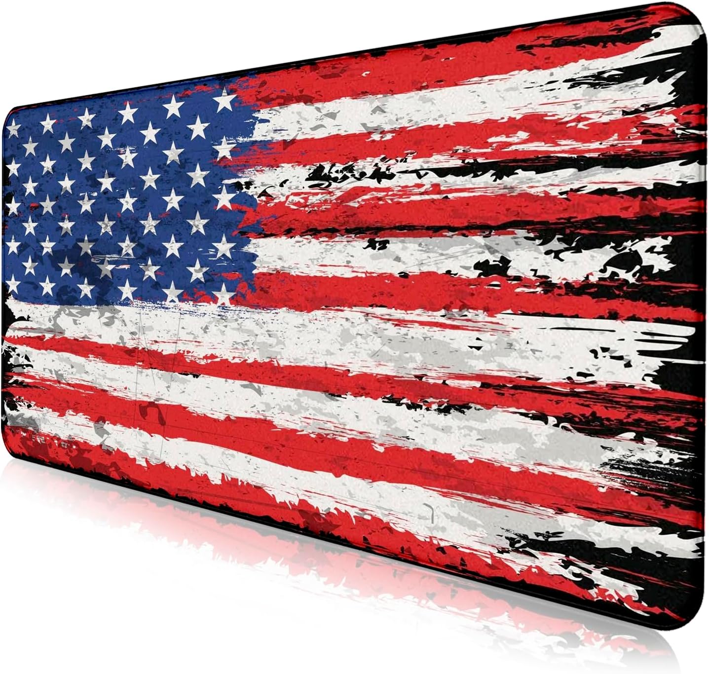 Oversized American Flag Computer Desk Pad, Non Slip Keyboard Pad, Custom Thick Seam Edge Office and Home Mouse Pad 35.4 x 15.7 Inches