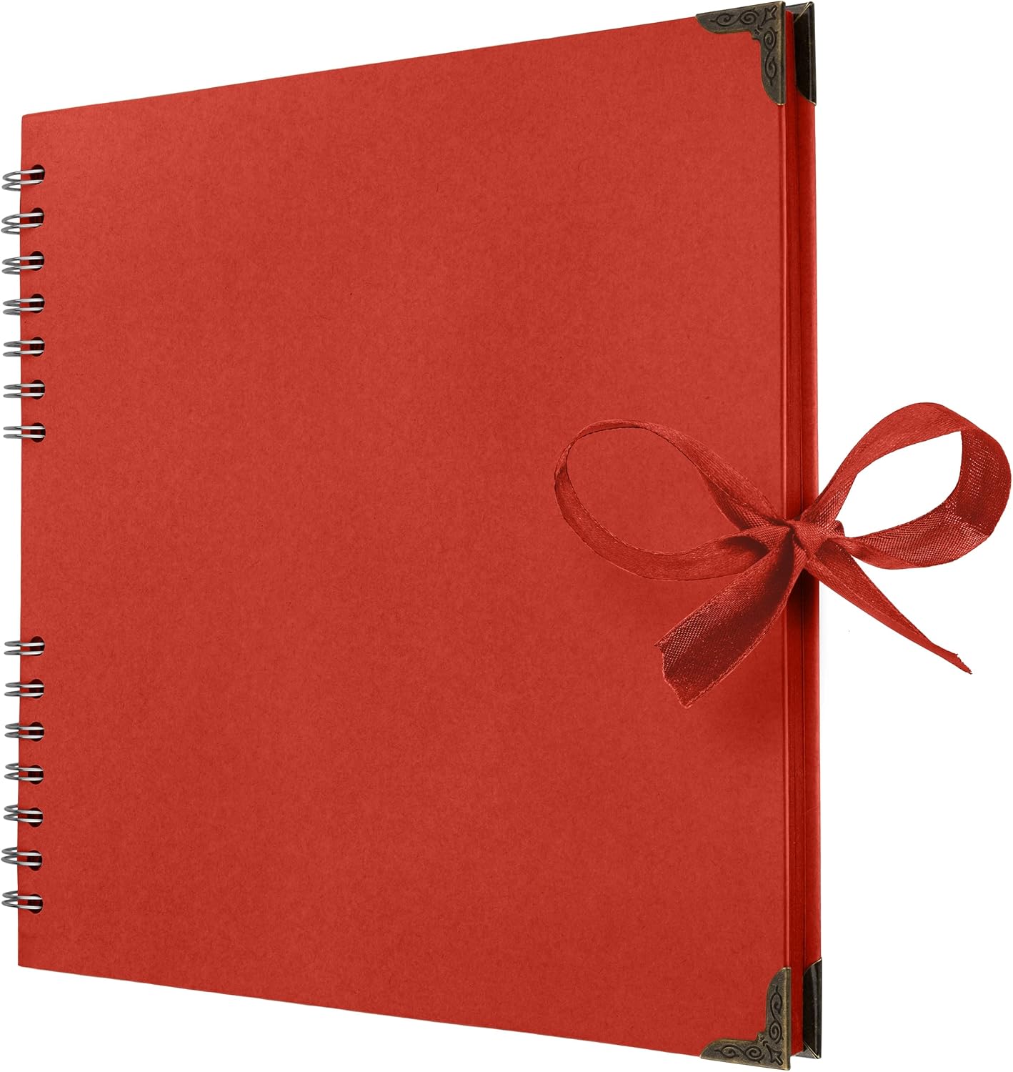 Bstorify 10 x 10 Inches Scrapbook Album 70 Pages Red Thick Kraft Paper Corner Protectors, Ribbon Closure - Ideal for Your Scrapbooking, Art & Craft Projects (Red, 10 x 10 Inch)