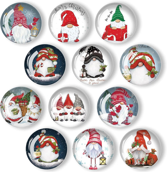 Christmas Gnomes Refrigerator Magnets 12Pcs Glass Strong Magnetic Refrigerator Magnet Fridge Sticker,Crystal Fridge Magnets Decoration for Crafts,Strong Fridge Magnets for Kitchen, School
