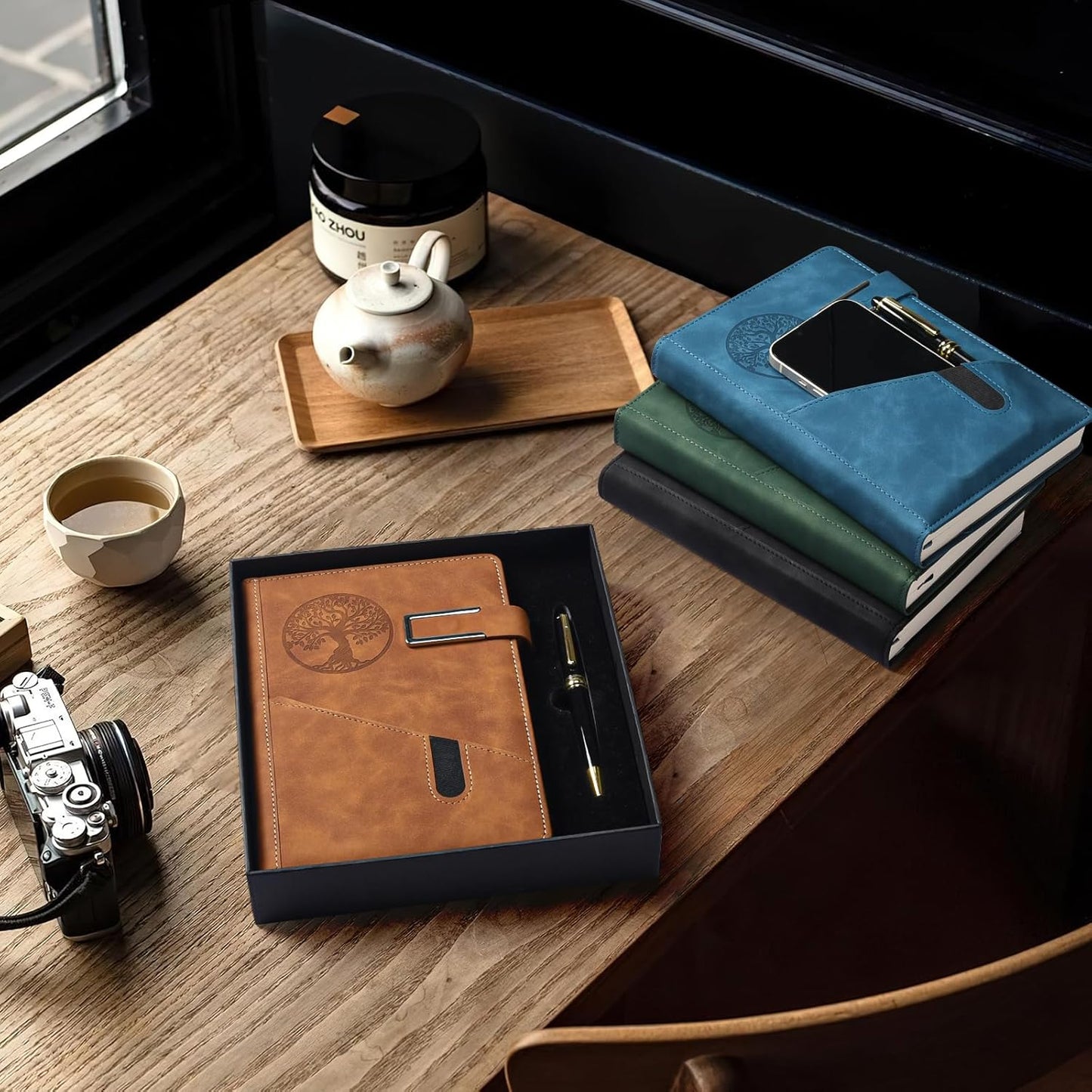 Lined Notebook Journal for Men Women, 365 Pages Numbered College Ruled Notebook, Hardcover Leather Journal with Pen & Gift Box, Thick Daily Diary, Professional Notebooks for Work, School, Business, A5