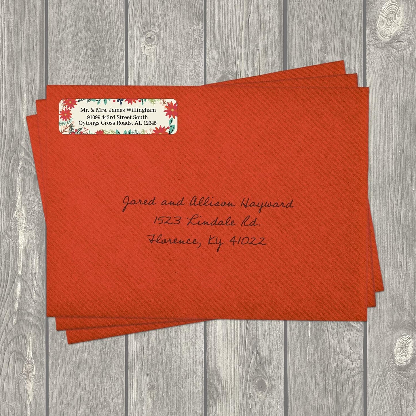 Ivory Holiday Floral Rolled Address Labels/Roll of 250 Personalized Return Address Labels/Designer Return Address Stickers in Elegant Plastic Dispenser