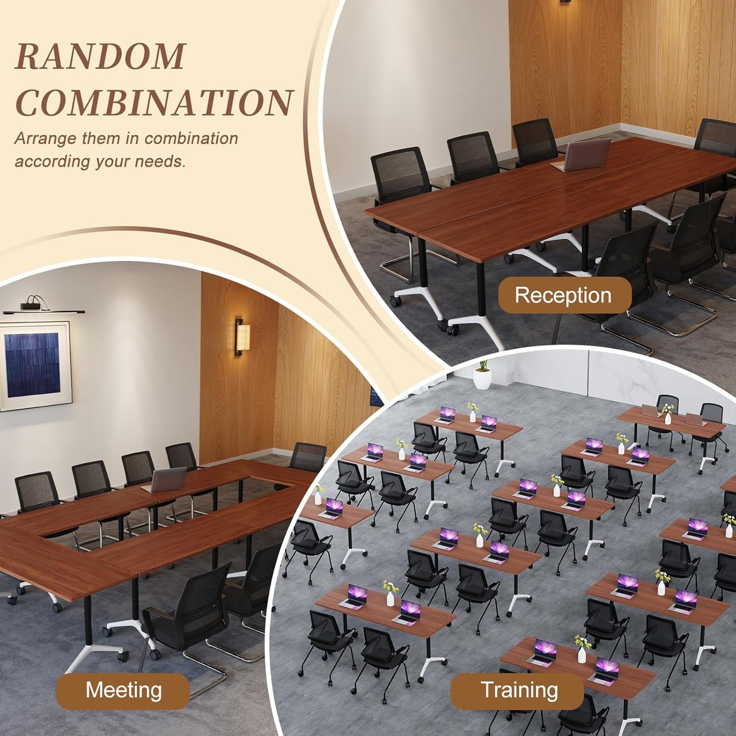 Folding Conference Room Table, Modern Conference Tables with Wheels, Large Rectangular Mobile Training Tables for Office Classroom, Foldable Modular Boardroom Seminar Table (6pack L55.1in)