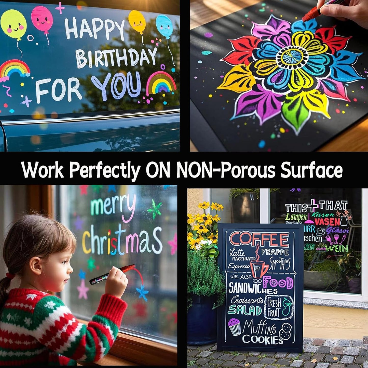 Window Chalk Markers for Cars Glass Washable, 8 Colors Jumbo Liquid Chalk Marker Pens with 7mm 2 in 1 Nib Wide Tips, Big Chalkboard Markers Car Window Paint Pens for Auto, Bistro, Poster,Mirror