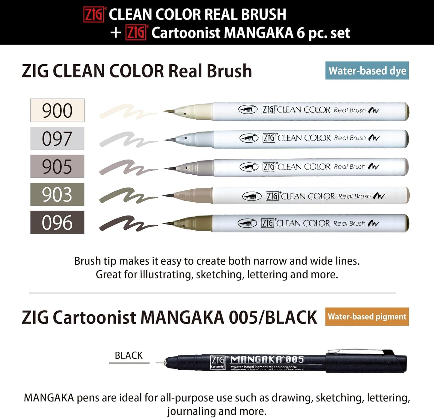 Kuretake Zig Inktober pen set, for Illustration, Manga Drawing, Lettering and Calligraphy, Professional Artist, Made in Japan (Special 24(6pcs.))