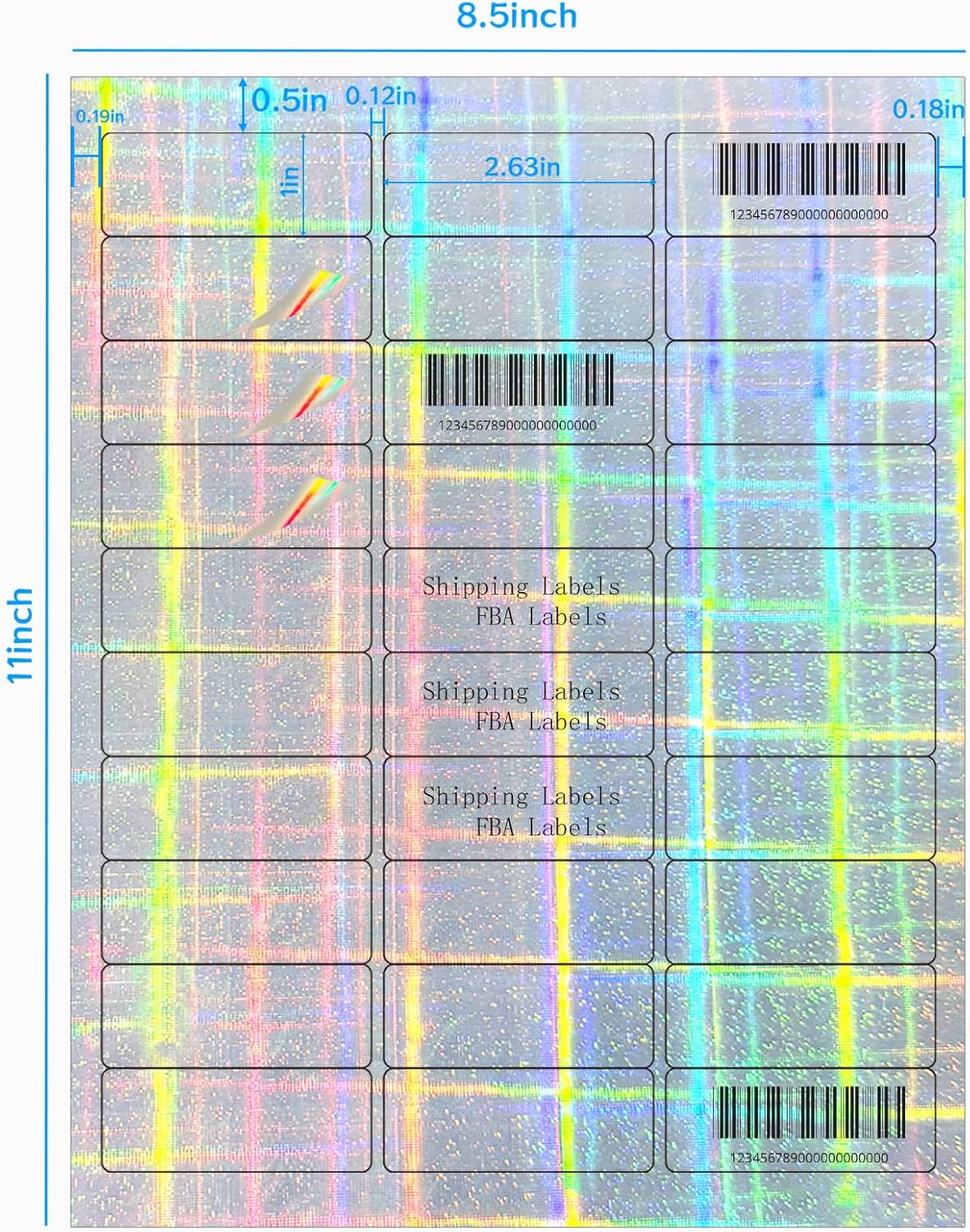 STARLIBOO 1" x 2-5/8" Address Labels- Holographic Color Stickers for Laser/Ink Jet Printer mailing Labels 8.5"×11"- Holographic Silver/ 30 per Sheet
