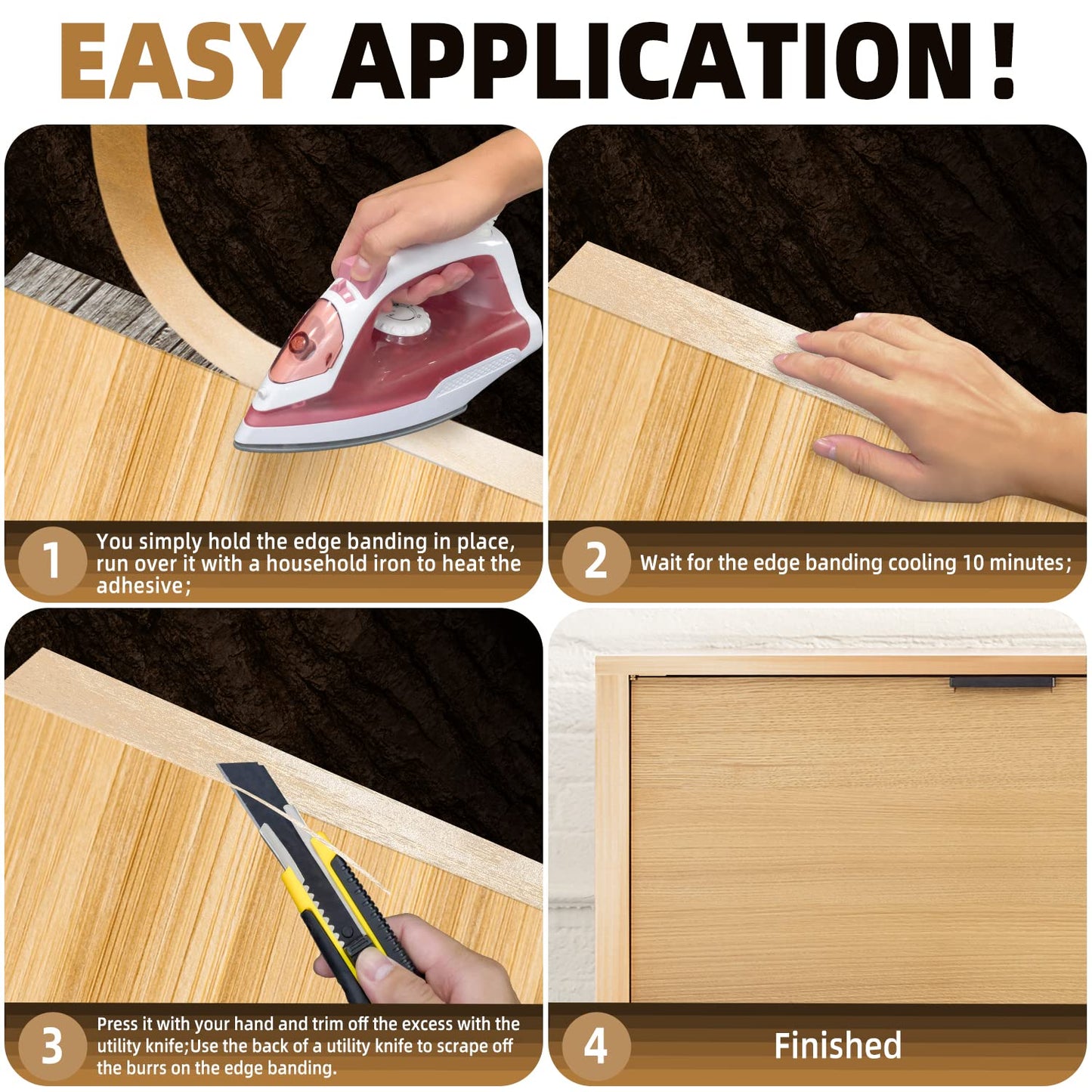 GSCIT Club Birch Edge Banding, 1/2 inch x 250ft roll of Veneer Edge Banding Preglued Flexible, Real Wood Tape Banding