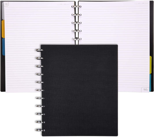 Talia Discbound Notebooks, Planner, Customizable, (yBlack w/Silver Discs, Letter (8.5in x 11in))