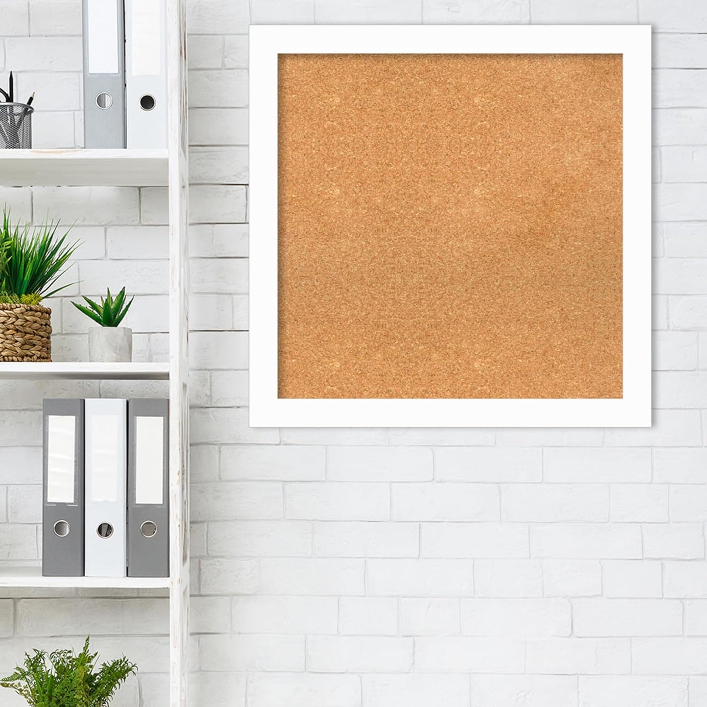 Amanti Art Natural Cork Board for Wall, 27x27 Vision Board with White Frame, Medium Corkboard Office Decor for Home Organization, Casual Corkboard Pinboard to Display Items for Home Organization in
