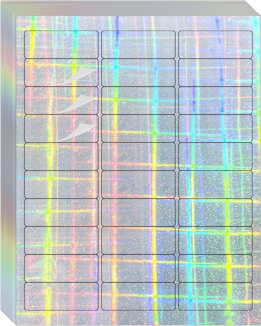 STARLIBOO 1" x 2-5/8" Address Labels- Holographic Color Stickers for Laser/Ink Jet Printer mailing Labels 8.5"×11"- Holographic Silver/ 30 per Sheet