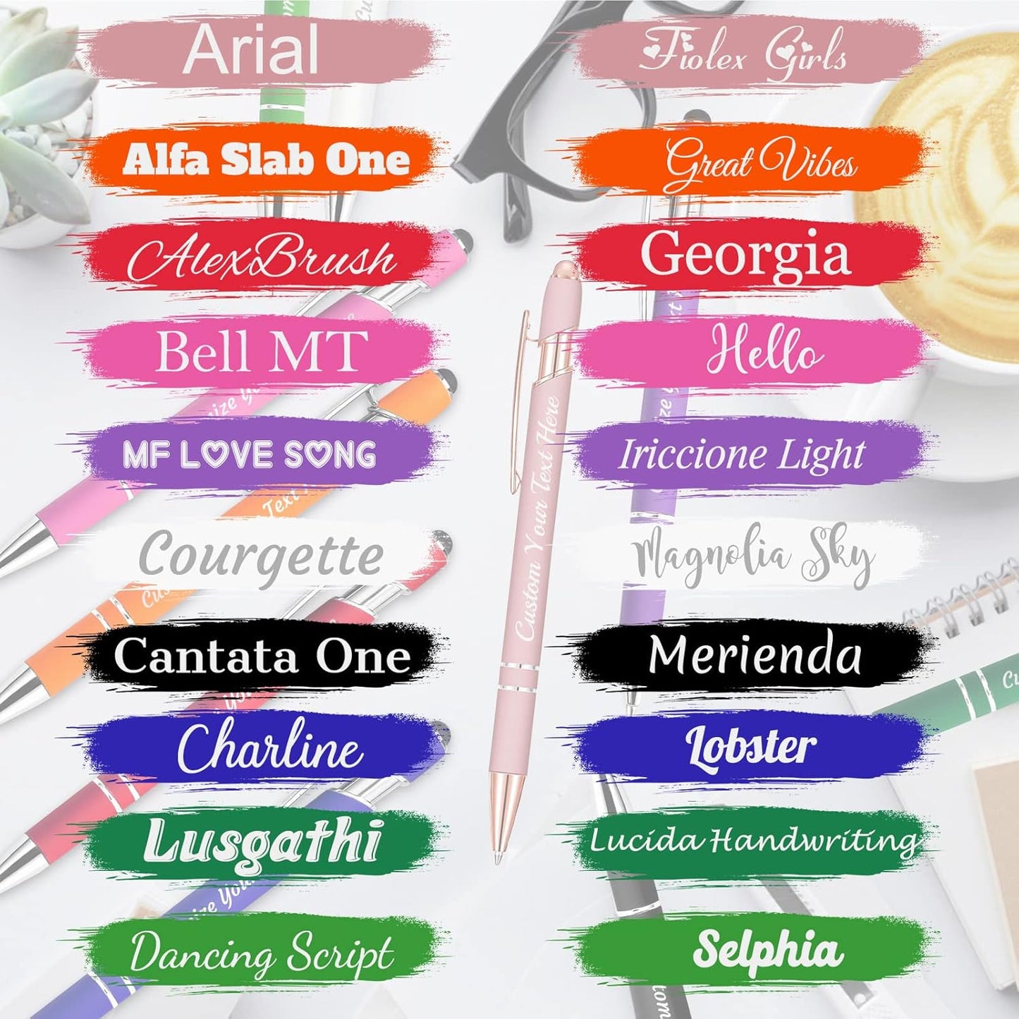 Personalized Pens Bulk 200 with Name Custom Engraving Ballpoint Pens with Stylus Tip Customized Smooth Writing Pens Personalized Gifts for Anniversary Birthday or Graduation(Assorted,Black Ink)