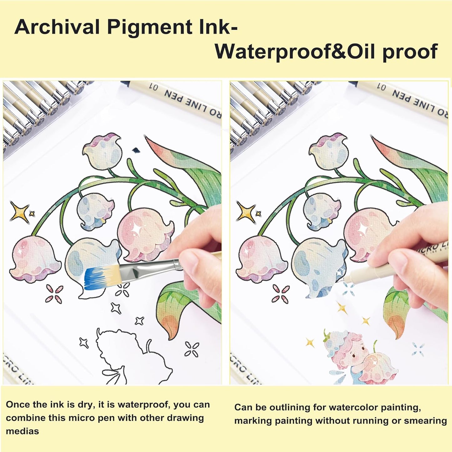 Micro Fineliner Pens 9 Size/Set, Ultra Fine Fineliner, Soft Nib, Brush Marker, Water-based Black Pigment Ink, Drawing Journaling Doodle Supplies for Artists, Designers, Students